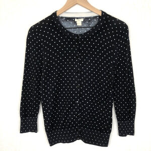 J. CREW The Clare Cardigan Women's Sz S Navy Blue‎ White Dot 100% Cotton Button